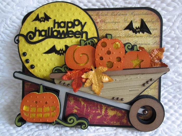 DIY halloween lätt höstlandskap 3d kort fullmåne gult papper glad halloween pumpa fladdermus