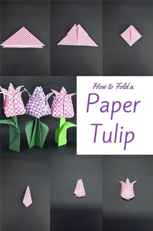 roztomilý kvet origami ideálny pre jarné remeslo s deťmi, model tulipánu origami