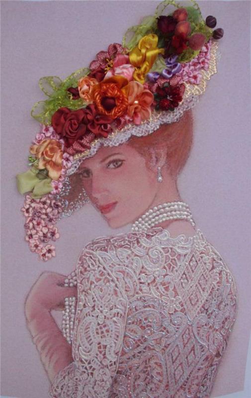 stuha-výšivka-originál-umenie-kvetinová výšivka-na-dámskej čiapke