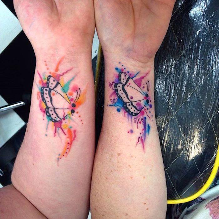 fjäril akvarell, matchande tatueringar, armtatueringar för kvinnor
