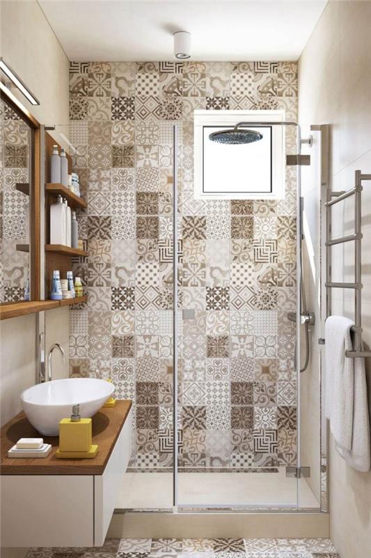 imitácia dlaždíc a cementových dlaždíc s patchworkovými vzormi investuje podlahu a stenu talianskej sprchy