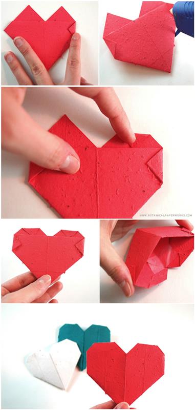 pekná lepenková škatuľka na osivo v tvare srdca vyrobená v niekoľkých jednoduchých krokoch skladania papiera