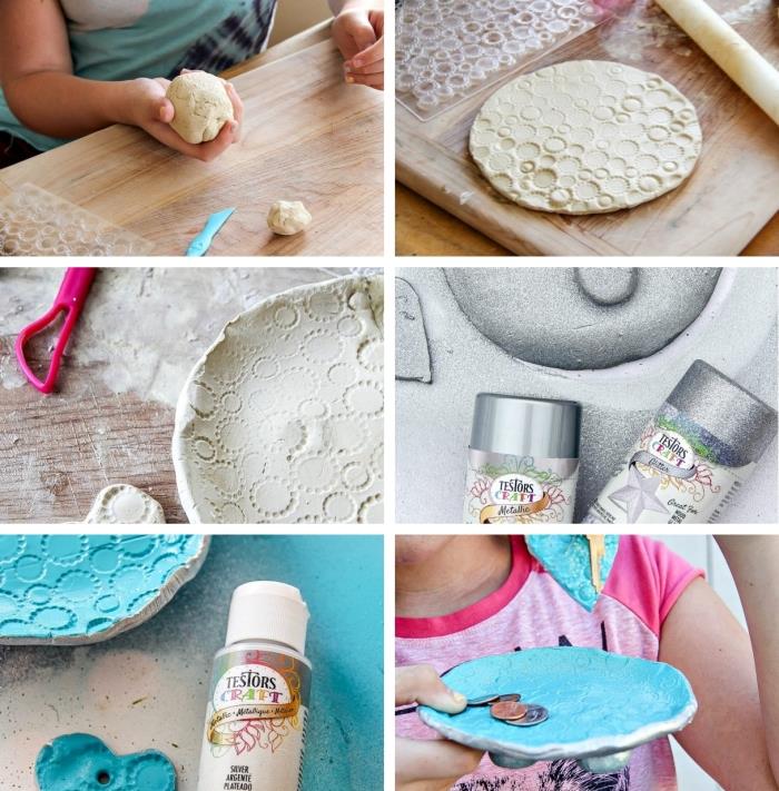 DIY fars dag småbarn, steg för att göra en lera pappas skål och nyckelring dekorerad med färg