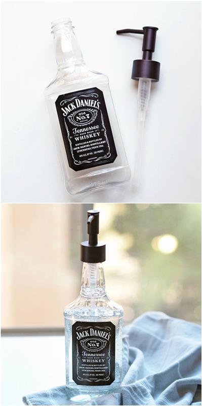 originálny a kreatívny darček vyrobený z recyklovanej fľaše, originálny dávkovač mydla v recyklovanej fľaši jack daniels