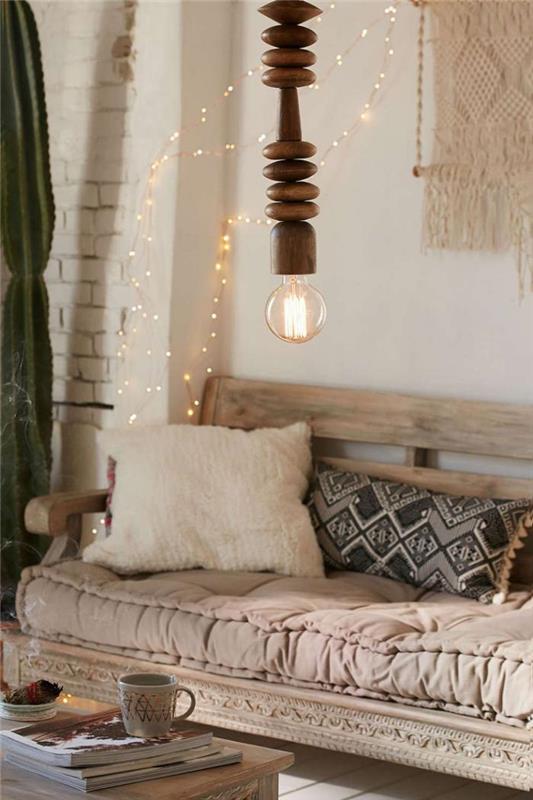 béžová pohovka-béžová matrac-boho-elegantný dekor