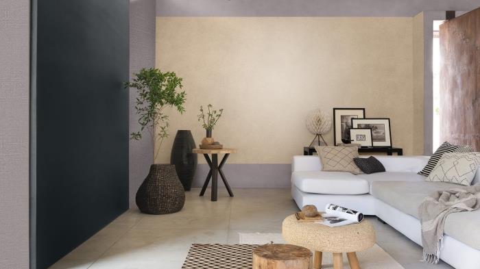 ako zariadiť modernú obývaciu izbu s dreveným nábytkom, nápad dekoratívny interiérový efekt kameňa, časť steny obývačky v antracitovej šedej
