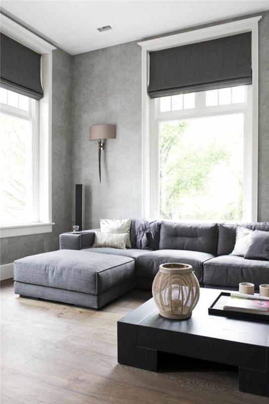 sivá-rohová sedačka-obývačka-čierno-sivá-nápad-dekor-maľba-obývačka-béžovo-biela