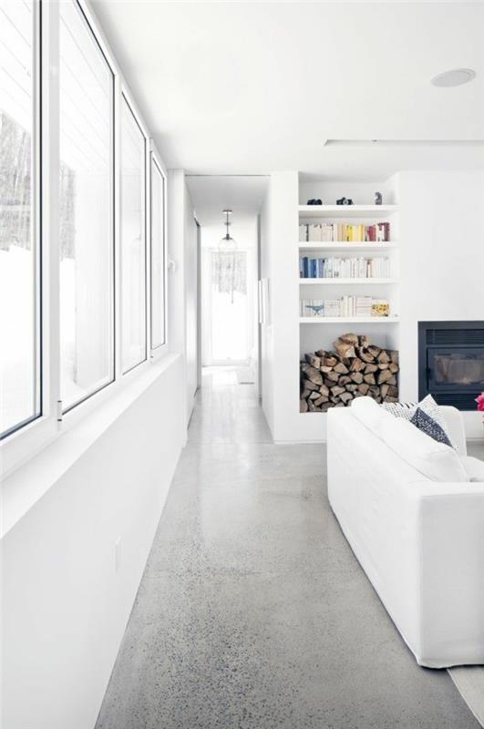 obývačka v štýle moderného bieleho podkrovia