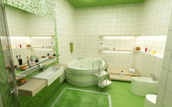 بلاط الحائط للحمام الكل في أخضر وأبيض