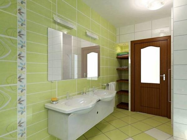بلاط جدران - للحمام - باب خشبي - وبلاط أخضر