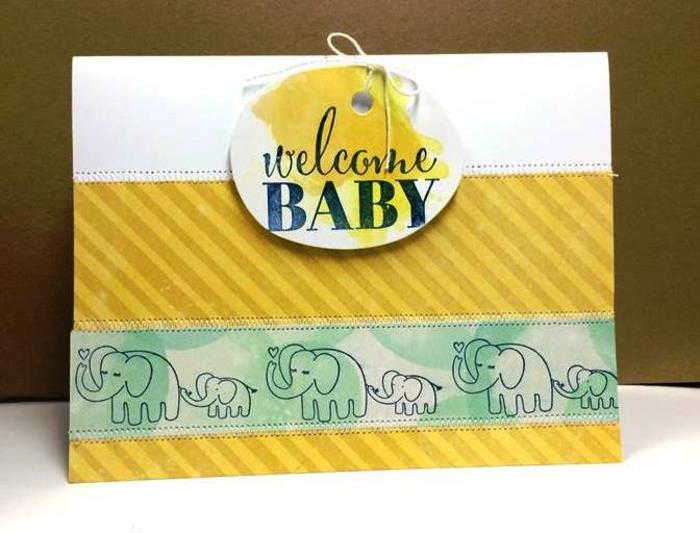 zábavná kartička pre bábätko, slonia rodina a krátky text, kreatívny nápad