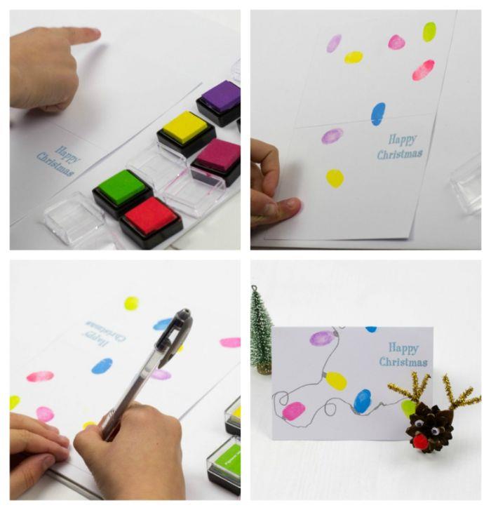 من السهل صنع بطاقة عيد الميلاد مع إكليل ملون من الأضواء الملونة للأطفال الصغار