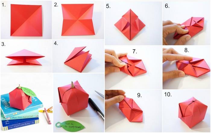 malé remeslo so skladaním papiera vyrobí origami jablko ako poďakovanie