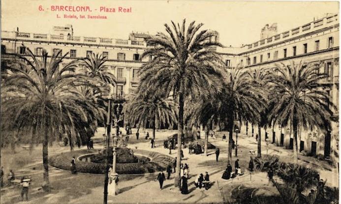gamla vykort barcelona spanien placa reial