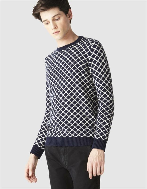 celio-Jacquard-sveter-dvojfarebný-rovný strih