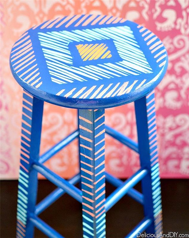Modré a ružové kreslo, nápad, ako premeniť vysokú stoličku, vynovený nábytok, vytvoriť vintage kus nábytku na opravený kus nábytku