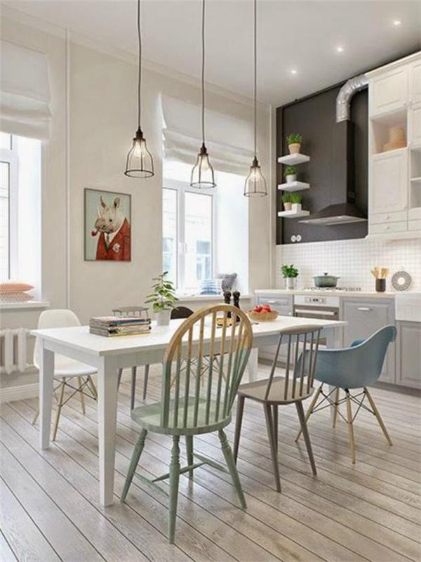 Škandinávska stolička-kuchyňa-s-niekoľkými-škandinávskymi stoličkami