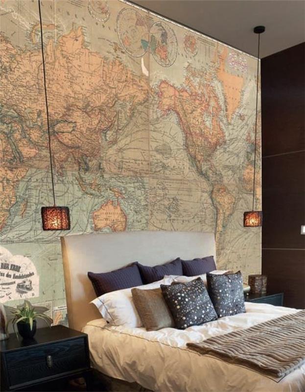 غرفة نوم أصلية - ملصق - عتيق - خريطة العالم