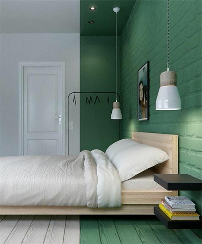 غرفتي نوم-جدران-غرف نوم-رخيصة-سرير مزدوج-في-ضوء-خشب
