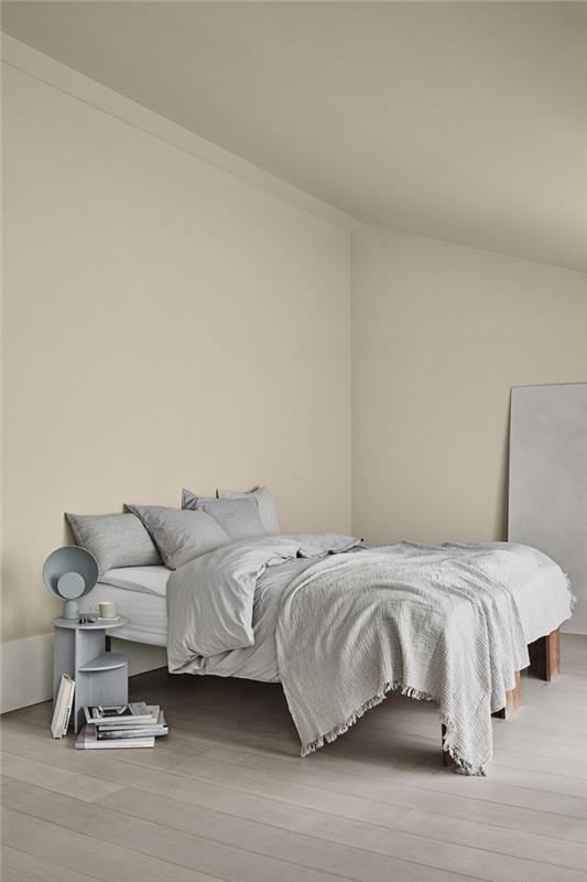 vilken färg för ett sovrum, landskapsarkitektur under en sluttning, exempel på ett sovrum med vita skuggfärgväggar