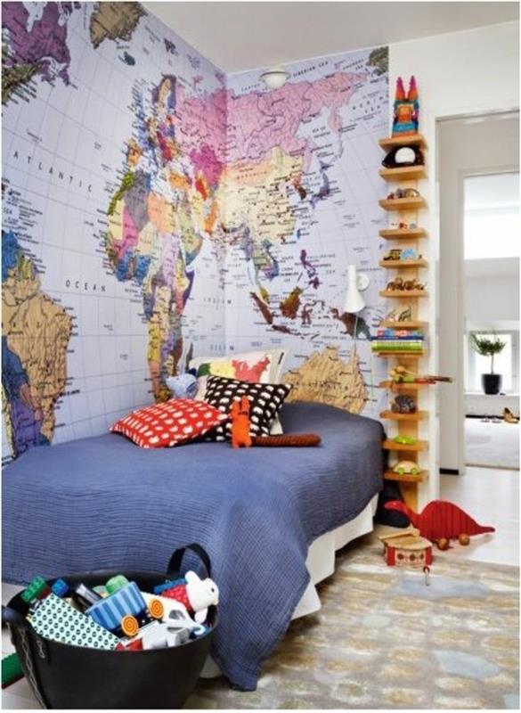 غرفة الأطفال - ملصق - خريطة العالم - على - جدارين