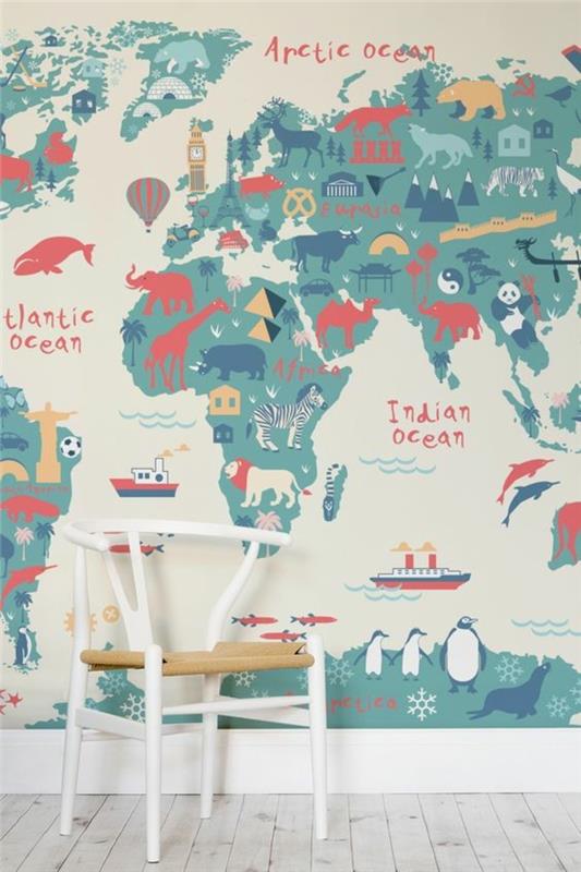غرفة الاطفال-الملصق-خريطة-العالم-الباركيه-الأبيض