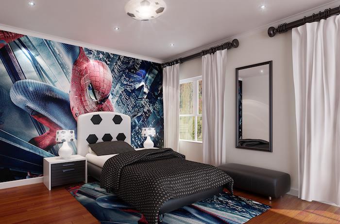 تصميم غرفة نوم المراهقين تحت عنوان ، ملصق حائط ذاتي اللصق مستوحى من الرجل العنكبوت