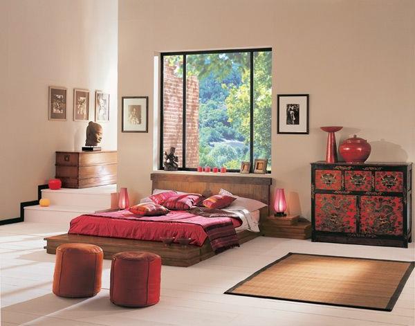 Zen-rum-säng-plattform-röda nycklar