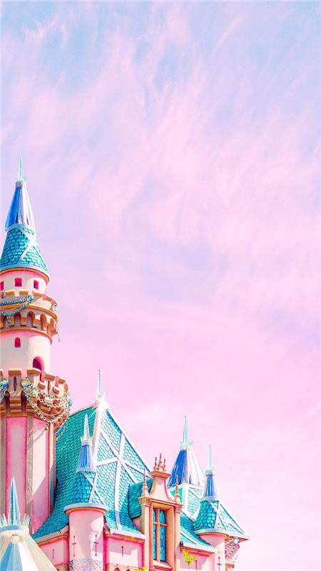 pastelovo ružové a modré hrady a ružová obloha najkrajšie štýlové rozprávkové tapety