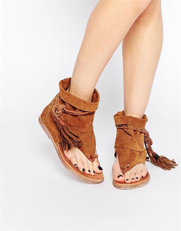 fransade skor-grekiska sandaler-kamel