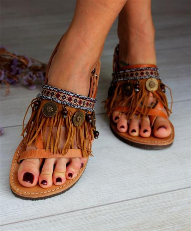 fransade skor-platta sandaler-boho-chic-stil