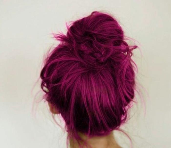 لون لامع ، شعر مربوط ، كعكة وردية داكنة ، شعر بناتي وردي غامق