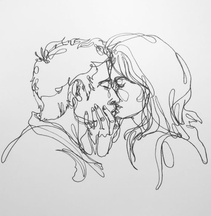 Svartvit penna ritning svartvitt par uggla par i kärlek en linje ritning