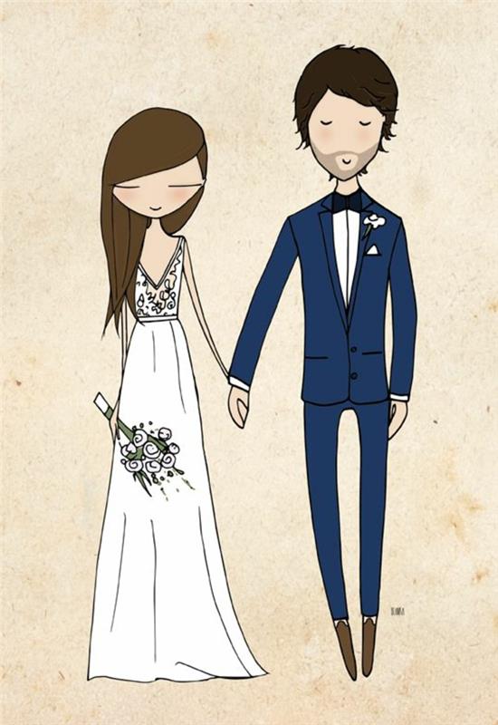 Bröllopsbild för ett bröllop brud och brudgum illustration ritning