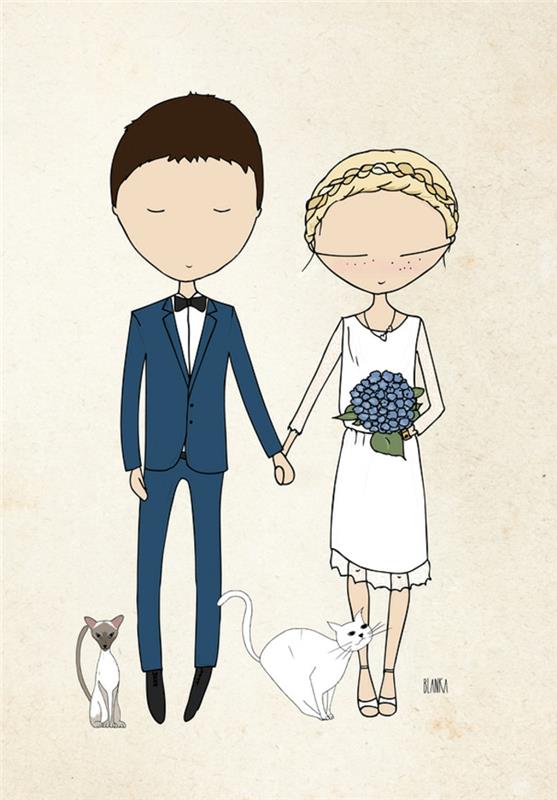Bröllopsinbjudan bild gift par ritning söt par illustration personlig bröllop