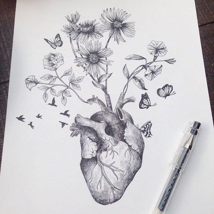 Srdce a kvety, profesionálna kresba krok za krokom, kreslite ako umelec