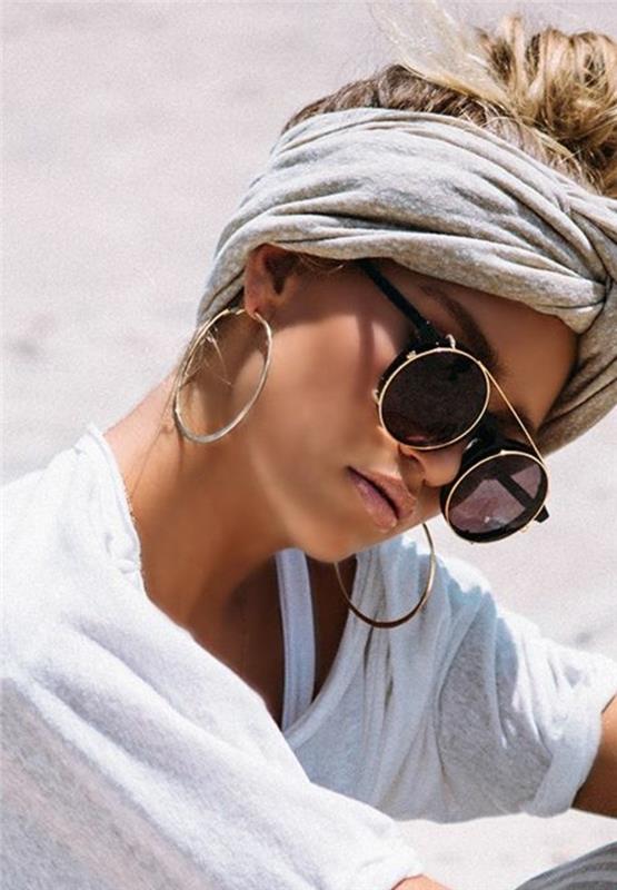 تصفيفة الشعر مع عقال - عمامة - رمادي - نظارات شمسية - أنيقة - أقراط صحراوية