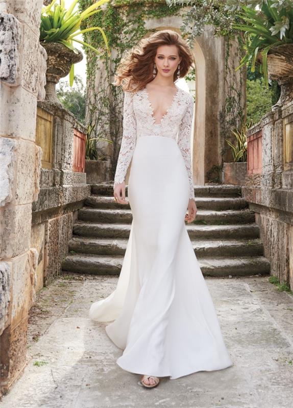 مثال لفساتين الزفاف 2018-2019 ، صيحة فستان الزفاف باللون الأبيض ، نموذج فستان الزفاف مع خط رقبة متدلي