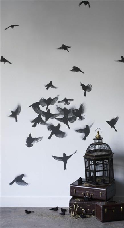 Fåglar-och-buren-tapeter-lim-DIY-vägg-dekor