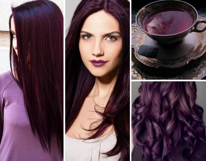 lila hår för vem, trendig hårfärgning 2018, mörklila nyansfärg