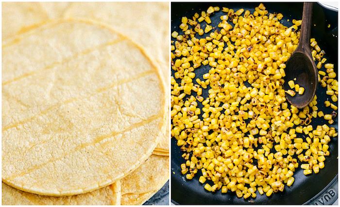 Cosa mettere nelle tortillas, soffritto con mais, tortillas rotonda di mais