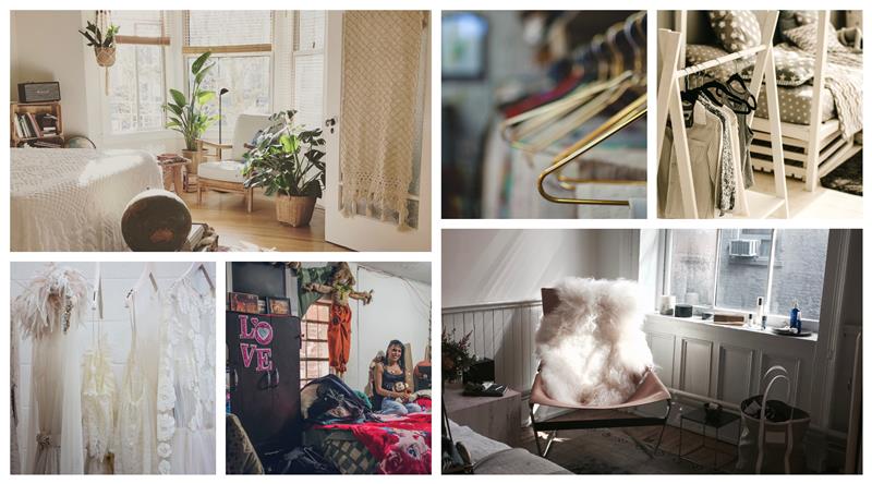 Garderob, garderob, sovrumsförvaringsskåp, klädskärm, collage med upphängningsalternativ