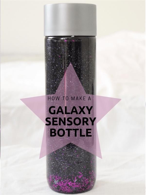 DIY montessori -flaska på galaxtema, gör en nedkylningsflaska, enkel manuell aktivitet för barn