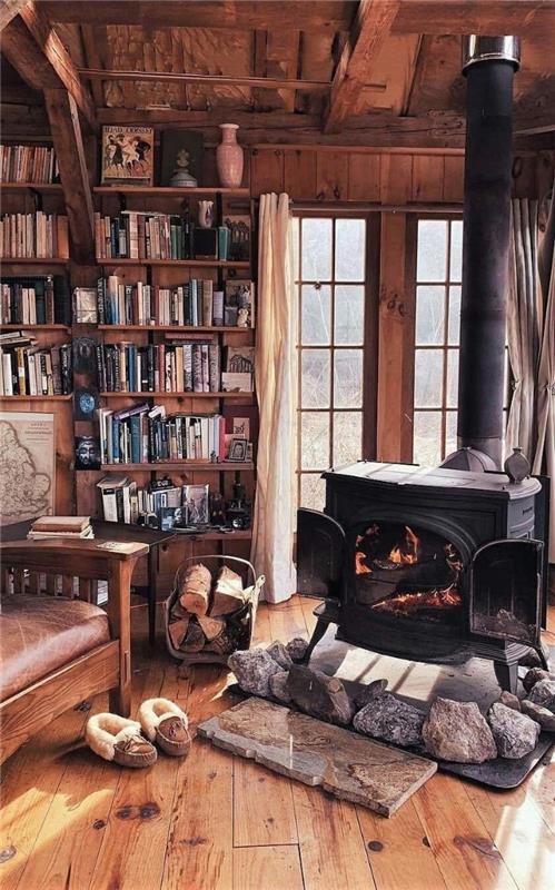 ako vytvoriť atmosféru kokonu doma ľahké drevené parkety rustikálny dom kožené a drevené kreslo vinobranie drevená knižnica