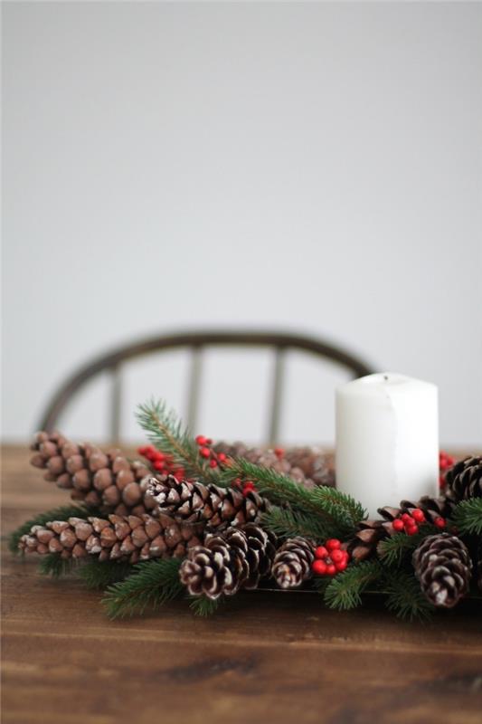 Deco tallkotte till jul, gör ett tillbehör för julbordsdekoration med grangrenar och kottar