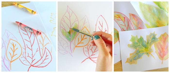 رسم الأوراق الميتة بألوان الباستيل والألوان المائية ، ما حرفة لفصل الخريف في الابتدائي ورياض الأطفال