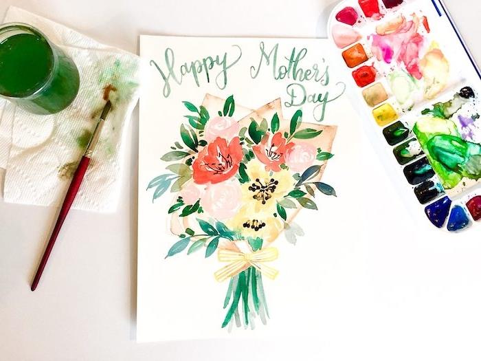hur man ritar en bukett i akvarell på ett mors dagskort