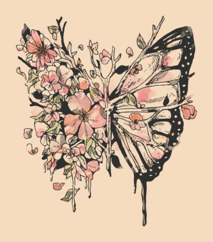 فراشة رسم صورة فنية لونغويز والزهور ، فكرة استعارة أصلية لتلوين فراشة الطبيعة ، أفكار لونية لرسم الفراشة للرسم