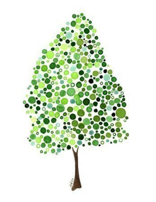 شجرة جميلة في رسم شجرة رسم بسيط البلوط نمط الرسم النقاط الخضراء