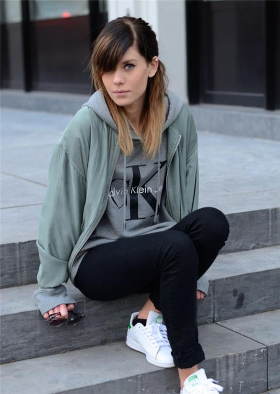 Swag swag outfits kvinna rock stil outfit swag kläder vita sneakers kvinnor svarta jeans